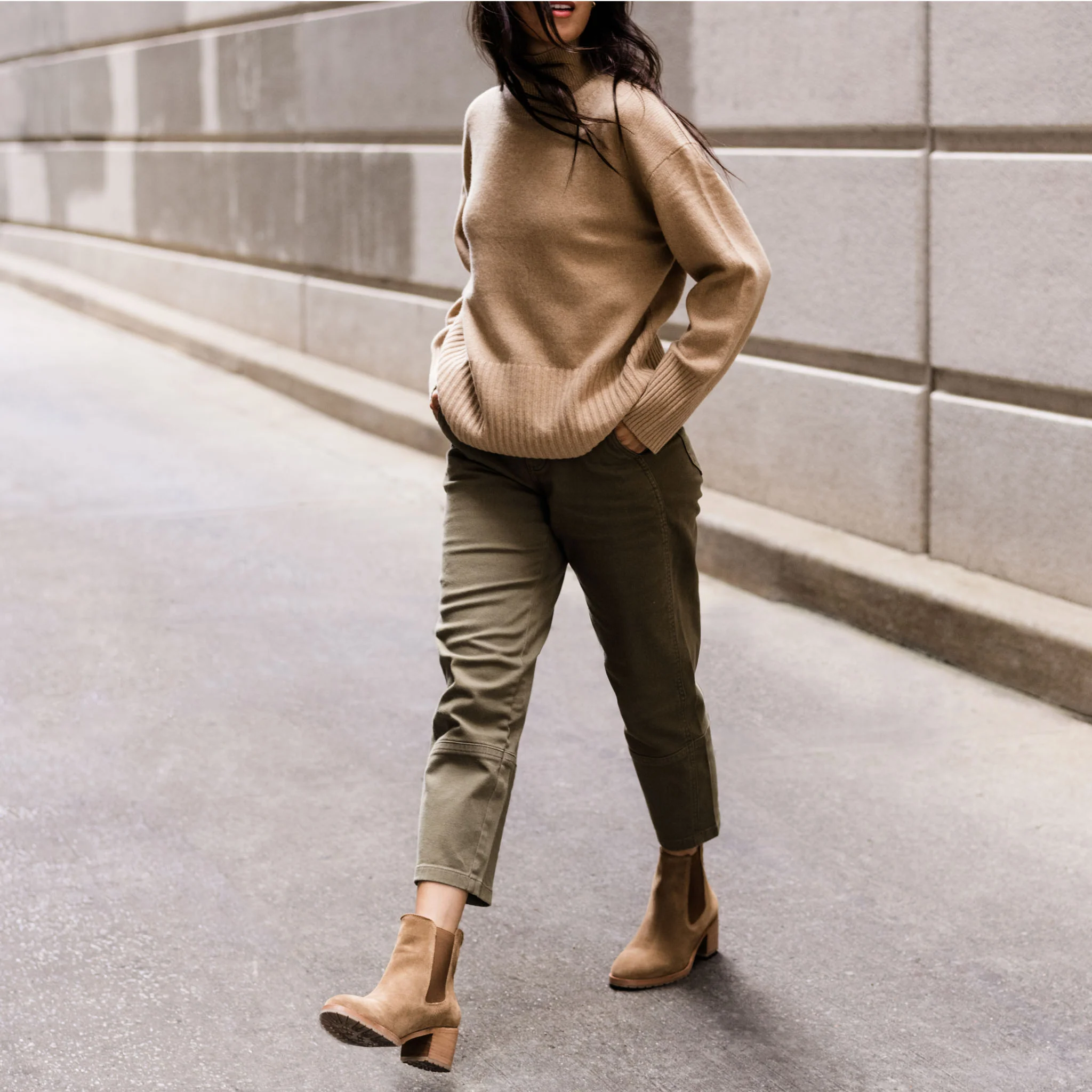 Ana Go-To Heeled Chelsea Boot Taupe Suede - Image 12